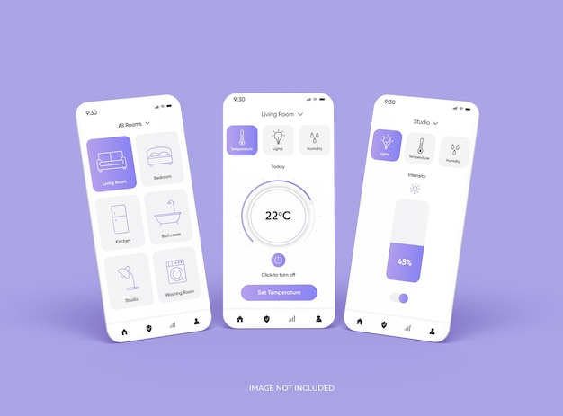 Aanpasbare mockup met gescheiden mobiele telefoonschermen voor ui ux app-presentatie 3D-rendering