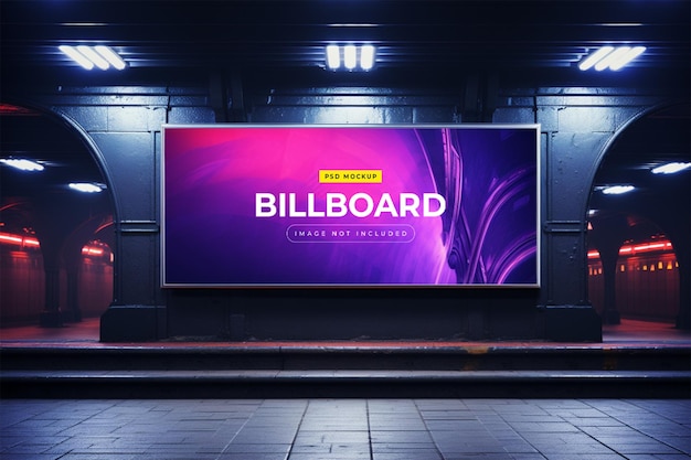 Aanplakbord in ondergronds metromuurmodel in neonstijl