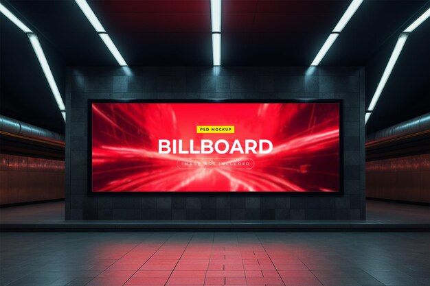 Aanplakbord in ondergronds metromuurmodel in neonstijl