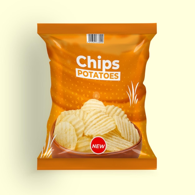 PSD aardappelchips snackchips natuurlijke aardappelen en reclame-ontwerp voor verpakkingen