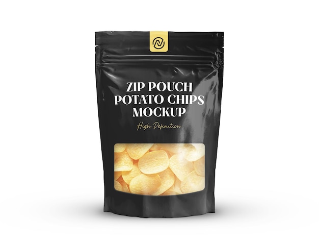 PSD aardappelchips standup ritszak zak realistisch mockup vooraanzicht