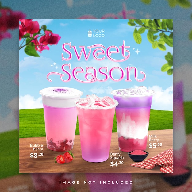 Aardbei drink speciaal menu instagram post sjabloon