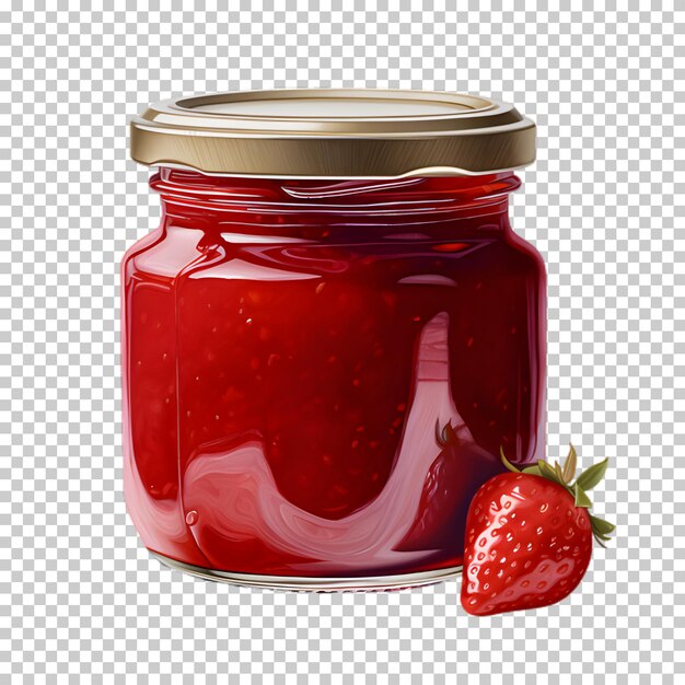 PSD aardbeien jam pot png geïsoleerd op transparante achtergrond.