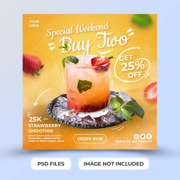 Aardbeiensmoothie-dranksjabloon voor postpromotie op sociale media Premium Psd