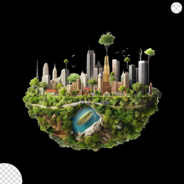 Aarde vormt de skyline van een stad met gezonde levende elementen die het wereldwijde stedelijke welzijn vertegenwoordigen png transparant