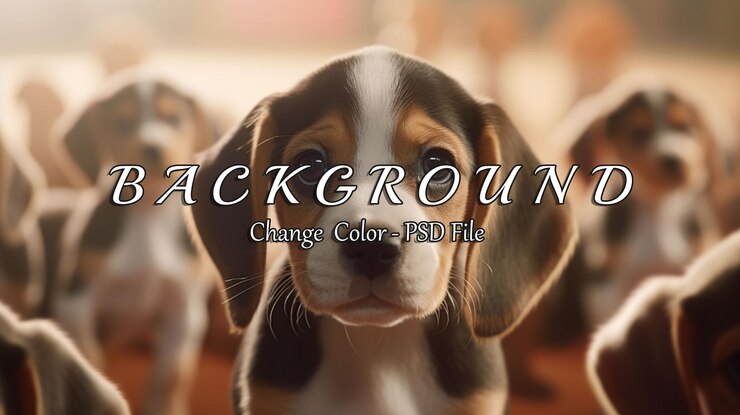 PSD aardige beagle puppy omringd door speelse vrienden in zachte focus overtuigende scène van onschuldige gezichten en hartverwarmende uitdrukkingen vastgelegd in warme verlichting