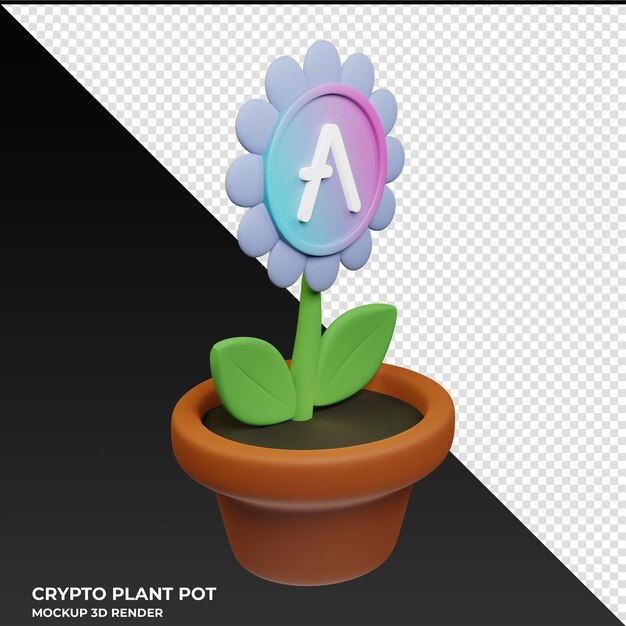 PSD Иллюстрация aave crypto plant pot в 3d