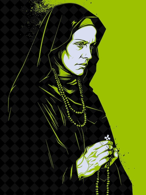 PSD abbess woman portrait in a black veil and habit holding a ro vivid color design png collections