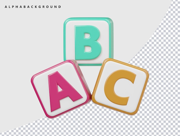 PSD abc block icon 3d render illustration