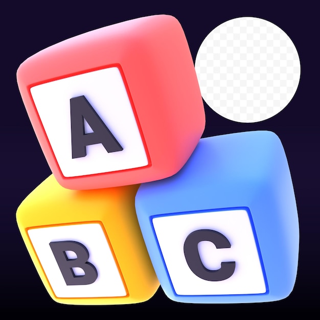 PSD abc cube in 3d rendered graphic