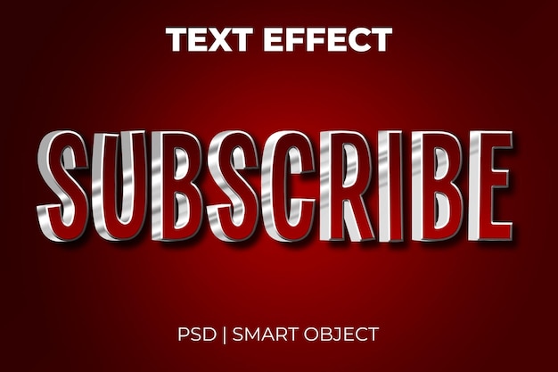 Abonneer 3D bewerkbaar teksteffect bewerkbaar rood en speel tekststijl