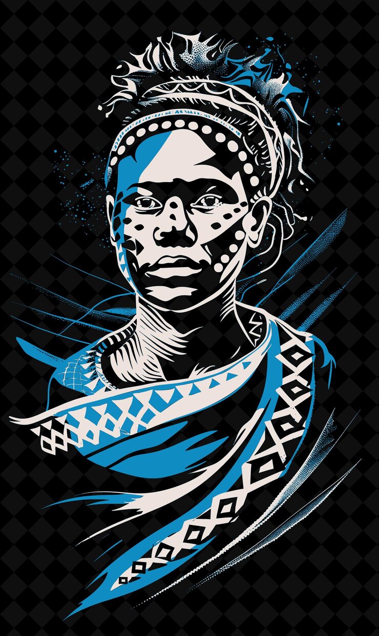 PSD aboriginal woman portrait wearing a traditional kangaroo ski vivid color design png collections