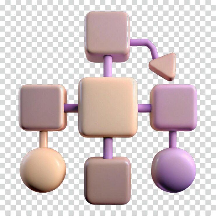 PSD abstract 3d flowchart nodes connections and data visualization