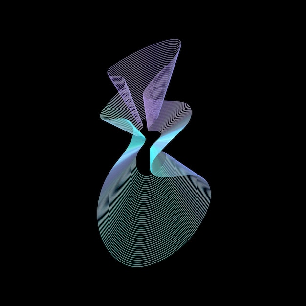Abstract 3D Form with Flowing Neon Lines on Black