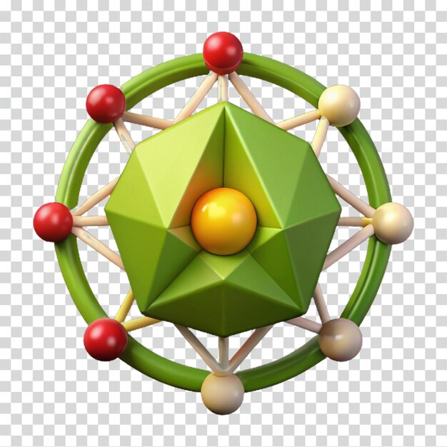 abstract 3d geometric shape with central sphere and circular frame