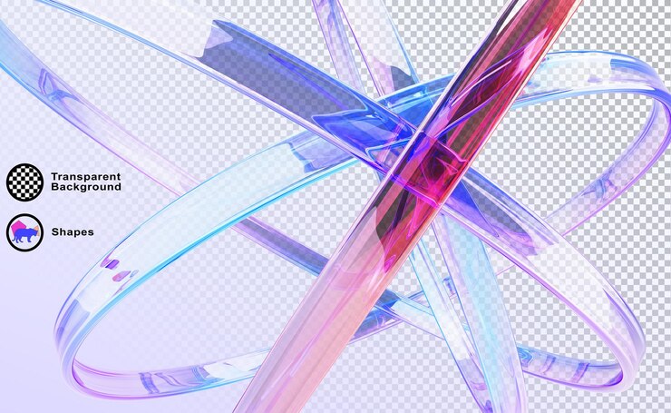 PSD abstract 3d glas macro achtergrond met vloeibare holografische transparante cirkel lijnen rainbow gradiënt cirkelvormige lint patroon neon licht ronde tape bg render digitale tech banner