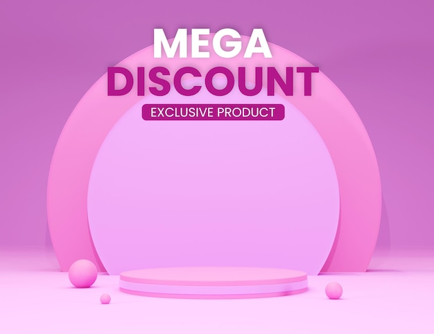 Abstract 3d realistic pink cylinder pedestal podium display and pink sphere