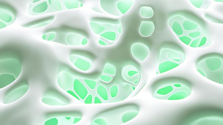 PSD abstract 3d render of interconnected organic shapes light mint green and white