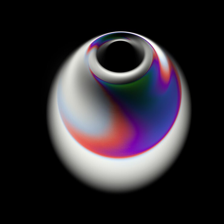 PSD abstract 3d render of a sphere with a hole and colorful iridescent gradient