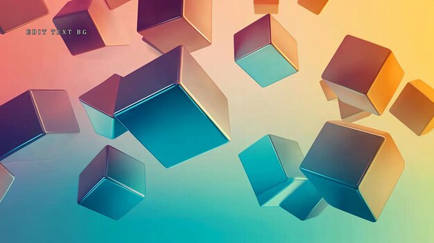 abstract 3d rendering of metallic cubes floating against a vibrant gradient background