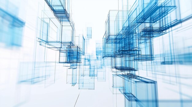abstract 3d rendering of translucent blue cubes floating in space