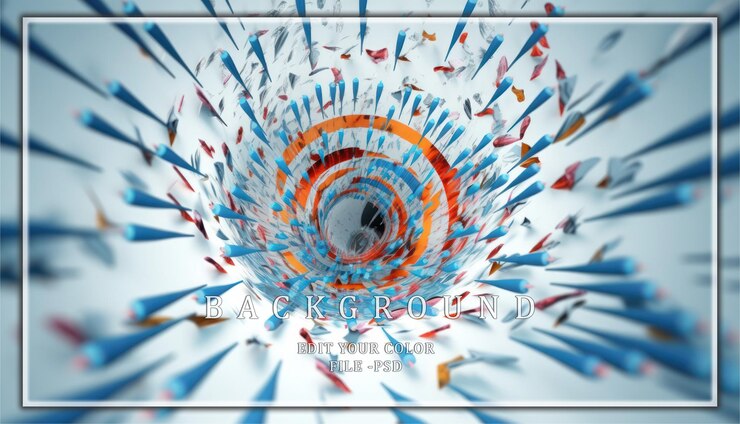 PSD abstract 3d tunnel with blue orange and red shapes