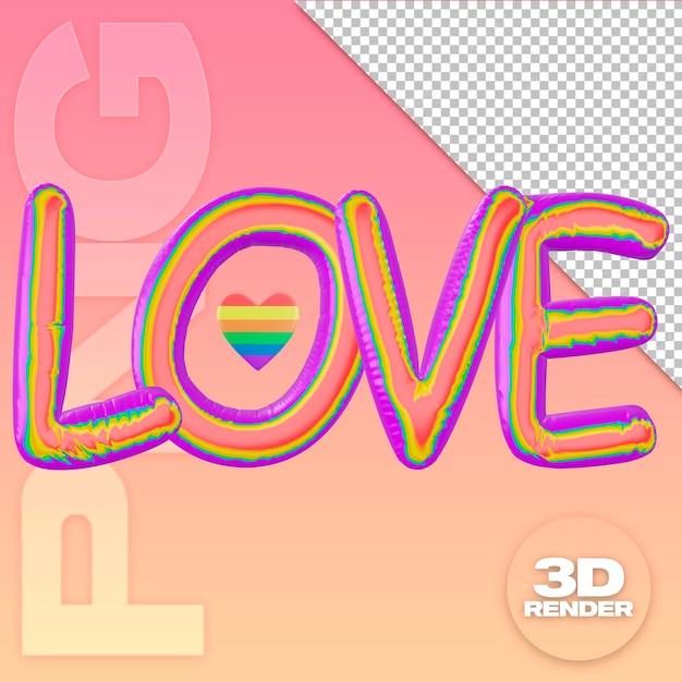 PSD 抽象的な 3 d タイポグラフィー テキスト愛の心虹 lgbtq