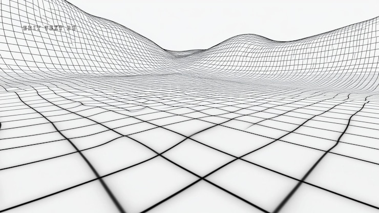 PSD abstract 3d wireframe landscape undulating grid surface