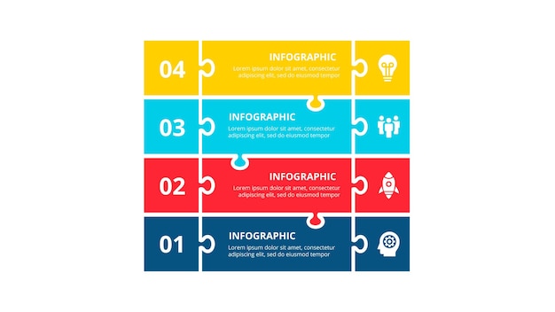 PSD astratti 4 pezzi di puzzle colorati modello di progettazione infografica