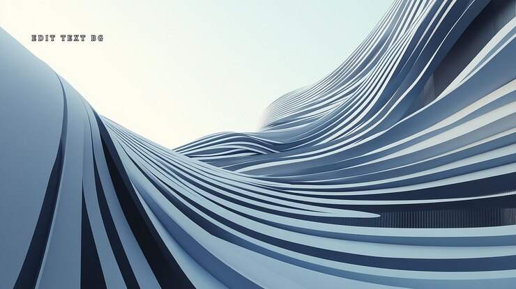 PSD abstract architectural rendering of flowing curved lines and forms in shades of light blue and white