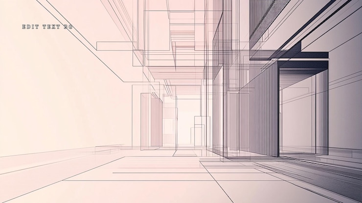 PSD abstract architectural rendering of a modern building interior with transparent walls and geometric lines