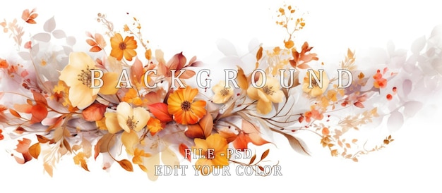 PSD abstract autumn banner hand drawn watercolor with flowers