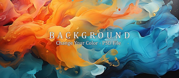 PSD abstract background of acrylic paint in blue orange and yellow colors