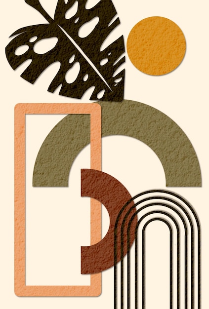 abstract background design in pastel colors for a minimalist decor with monstera leaf elements