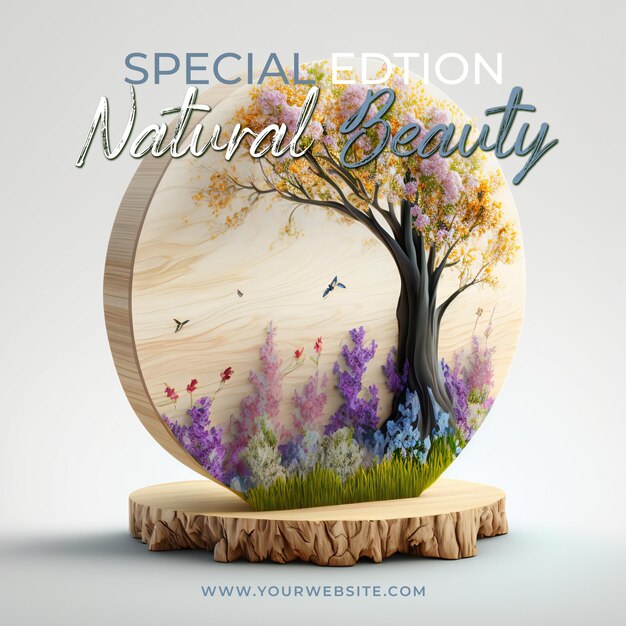 PSD abstract background flowers pedestal for product presentation, podium product display 3d rendering