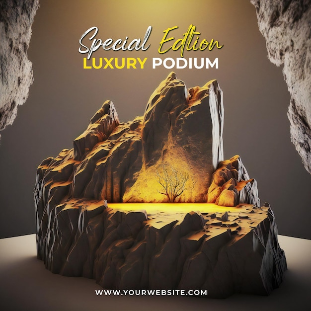 PSD abstract background futuristic stone pedestal for product presentation, podium product 3d redering
