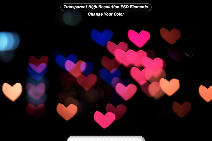 PSD abstract background love colorful blurred heart shaped lights valentines day background