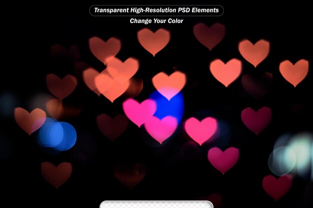 PSD abstract background love colorful blurred heart shaped lights valentines day background