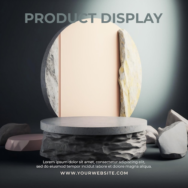 Piedistallo in pietra di sfondo astratto per la presentazione del prodotto, redering 3d del prodotto sul podio