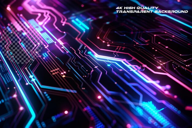 Abstract background with digital circuit patterns and gl on transparent background