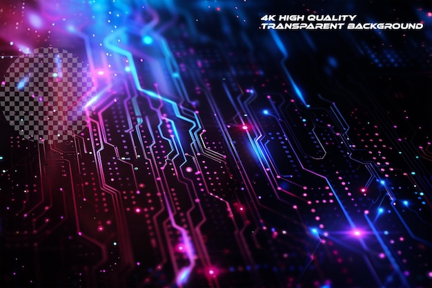 PSD abstract background with digital circuit patterns and gl on transparent background