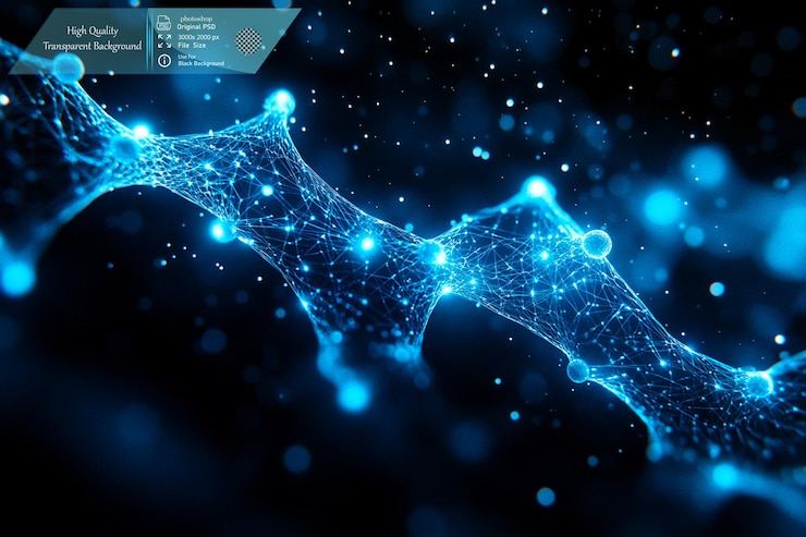 PSD abstract background with glowing blue and white polygon on a transparent background