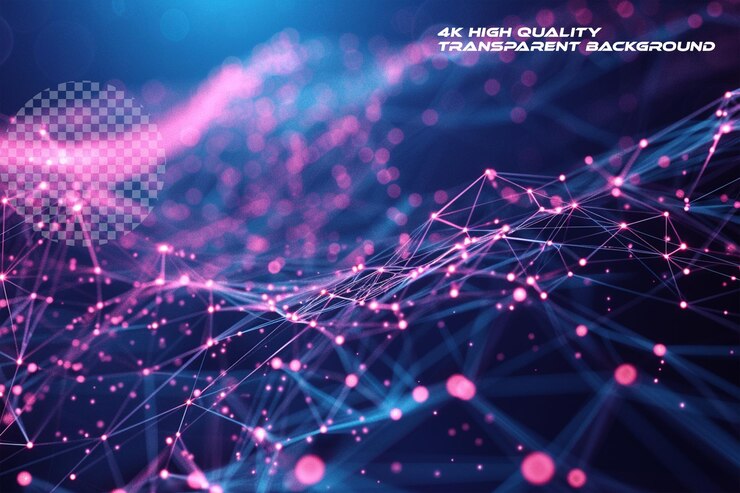 PSD abstract background with glowing light lines and digital on transparent background