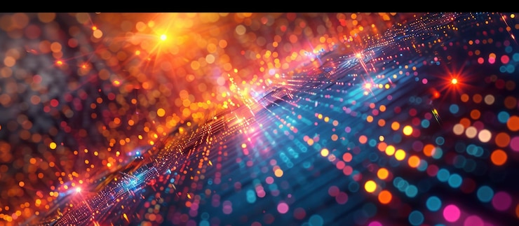PSD abstract background with glowing particles and streaks of light in vibrant colors