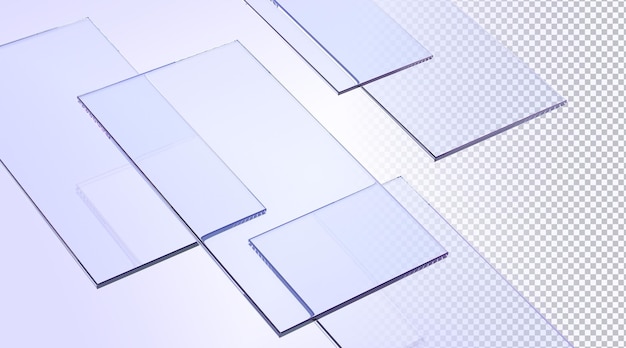 PSD abstract background with isometric glass or crystal plates 3d render technology wallpaper with purple rectangular clear acrylic panels futuristic pattern layout for website design