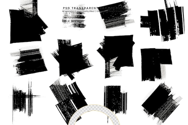 PSD abstract black brush stroke set on transparent background