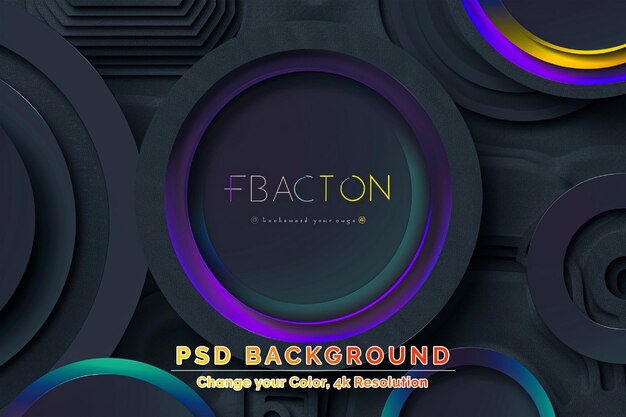 PSD abstract black circle dimension background with colorful neon light