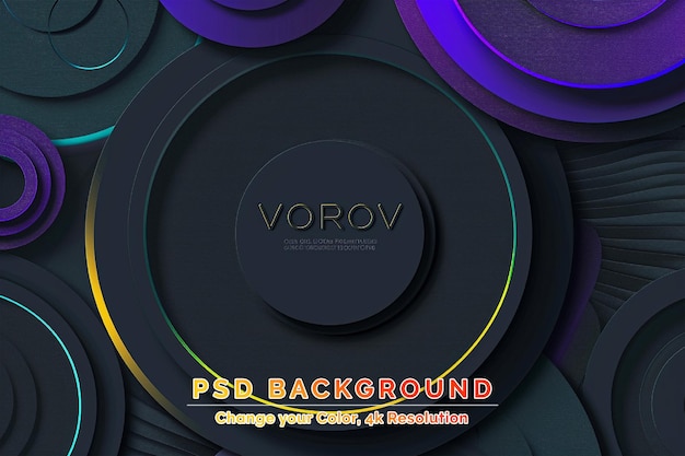 PSD abstract black circle dimension background with colorful neon light