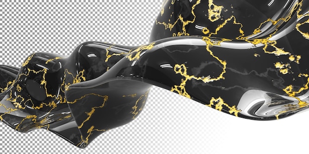 PSD abstract black wave with gold marble texture isolated on white background 3d render luxury curved liquid flow paint oil or ink splashes flying design element modern wallpaper 3d illustration