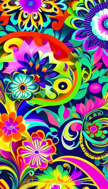 PSD abstract bloemenpatroon in een regenboog van kleuren